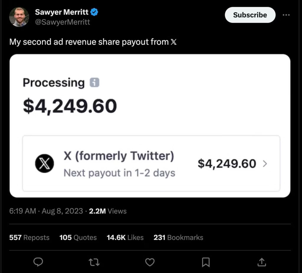 ways to make money online: ad revenue share payout from x